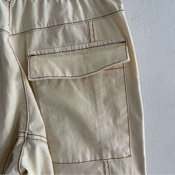 NWT Zara Women’s High Rise Cargo Pants Cream With Brown Stitching Relaxed Fit 0 - Picture 8 of 11